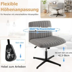 Schneidersitz Stuhl ohne Armlehnen Drehstuhl mit breiter Sitzfläche Schreibtischstuhl