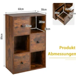 Schrank mit 6 Fächern Freistehendes Lagerregal mit 3 Würfeln 60 x 30 x 89 cm Braun