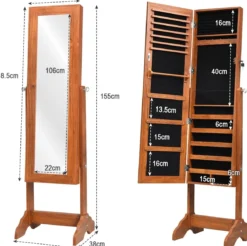 Schrank Schmuckschrank mit Spiegel Abschließbare Schränke 40 x 38 x 155 cm