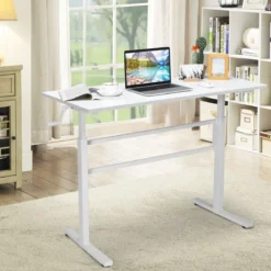 Schreibtisch Arbeitstisch mit Kurbel Computertisch höhenverstellbar 120 x 60 x 75-113 Weiß