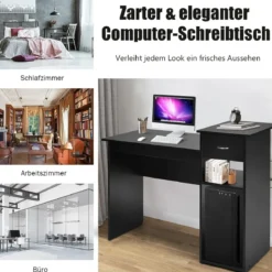 Schreibtisch aus Holz Computertisch mit Schublade & Regalen 104 x 50 x 82 cm Schwarz