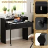 Schreibtisch ausziehbar kleiner Computertisch mit 2 Schubladen & Rollen 100 x 63 x 88 cm Schwarz
