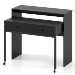 Schreibtisch ausziehbar kleiner Computertisch mit 2 Schubladen & Rollen 100 x 63 x 88 cm Schwarz