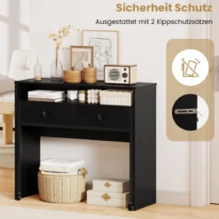 Schreibtisch ausziehbar kleiner Computertisch mit 2 Schubladen & Rollen 100 x 63 x 88 cm Schwarz