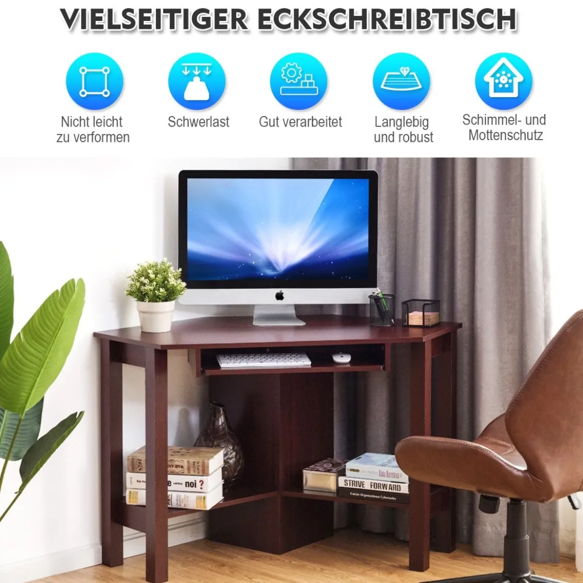 Schreibtisch Computerschreibtisch Computertisch Eckschreibtisch Winkelschreibtisch Braun