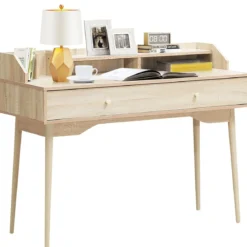 Schreibtisch Computertisch mit Schublade Bürotisch aus Massivholz PC-Arbeitsplatz 120 x 50 x 93 cm Natur