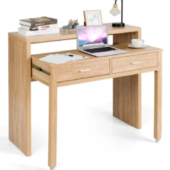 Schreibtisch Computertisch mit 2 Schubladen Bürotisch PC-Tisch Natur