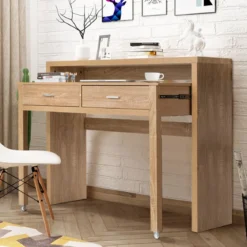 Schreibtisch Computertisch mit 2 Schubladen Bürotisch PC-Tisch Natur
