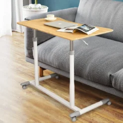 Schreibtisch Computertisch mit Rollen Rollentisch für Büro 95 x 52 x 70 - 107 cm Natur