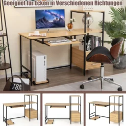 Schreibtisch H-Förmiger Computertisch mit Stauraum140 x 50 x 110 cm Natur