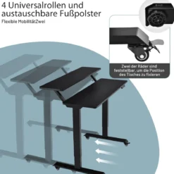 Schreibtisch höhenverstellbar Computertisch auf Rollen Arbeittisch 120 x 68 x 88,5-137,5 cmSchwarz