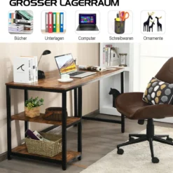 Schreibtisch Industrie Computertisch mit Regal Bürotisch Arbeitstisch Braun 120x60x75cm