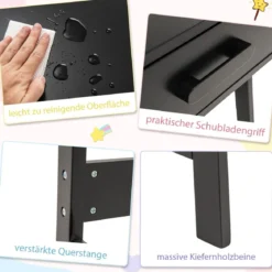 Schreibtisch Kinder mit Stuhl Kinderschreibtisch Set aus Holz Jugendschreibtisch mit Schublade & Ablage Schwarz/Rosa/Weiß