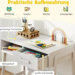 Schreibtisch Kinder mit Stuhl Kinderschreibtisch Set aus Holz Jugendschreibtisch mit Schublade & Ablage Schwarz/Rosa/Weiß