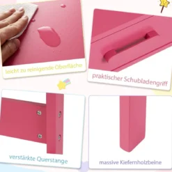 Schreibtisch Kinder mit Stuhl Kinderschreibtisch Set aus Holz Jugendschreibtisch mit Schublade & Ablage Schwarz/Rosa/Weiß