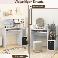 Schreibtisch Kleiner Computertisch mit Druckerablage Bürotisch für Home Office 100 x 40 x 87 cm Weiß