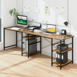 Schreibtisch L-Form Reversibler Eckschreibtisch mit 4 Ablagen 151 x 151 x 75 cm Rustikales Braun
