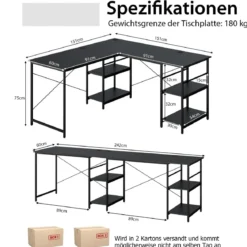 Schreibtisch L-Form Reversibler Eckschreibtisch mit 4 Ablagen 151 x 151 x 75 cm Schwarz