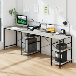 Schreibtisch L-Form Reversibler Eckschreibtisch mit 4 Ablagen 151 x 151 x 75 cm Grau
