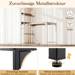 Schreibtisch mit Ladestation 120 x 65 cm Computertisch mit offenem Bücherregal Braun/Natur