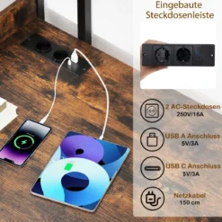 Schreibtisch mit Ladestation 120 x 65 cm Computertisch mit offenem Bücherregal Braun/Natur