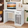 Schreibtisch mit Ladestation Tastaturablage Schublade & verstellbarem Regal Weiß 105 x 55 x 89 cm