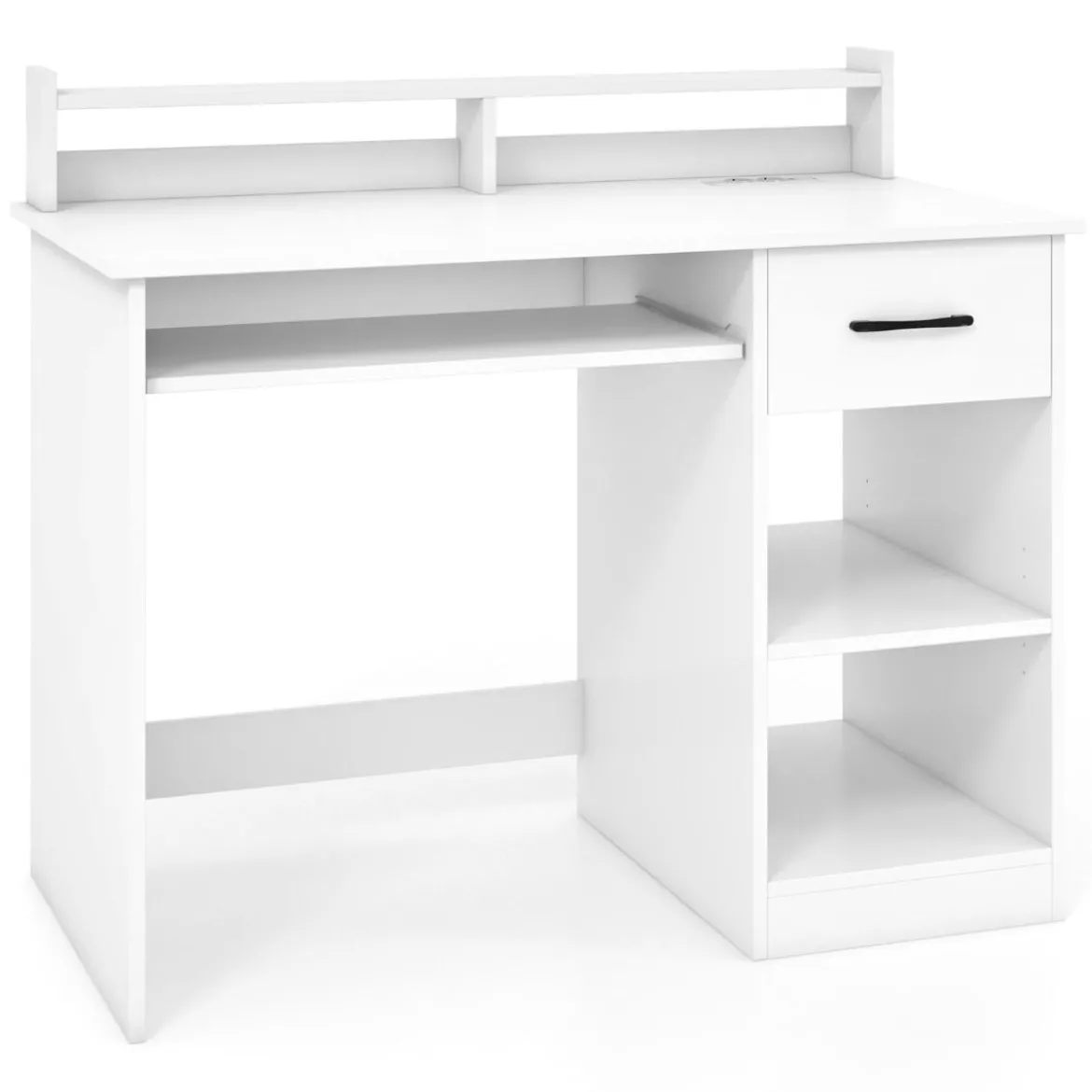 Schreibtisch mit Ladestation Tastaturablage Schublade & verstellbarem Regal Weiß 105 x 55 x 89 cm