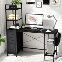 Schreibtisch mit Ladestation & LED-Beleuchtung Computertisch GamingSchreibtisch Schwarz