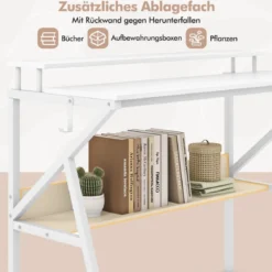 Schreibtisch mit Monitorständer 100 x 50 cm Kleiner Computertisch PC-Tisch mit Regal Weiß