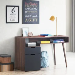 Schreibtisch mit offenem Fach und Schrank Computertisch Holz Bürotisch modern 120 x 55 x 78 cm Braun