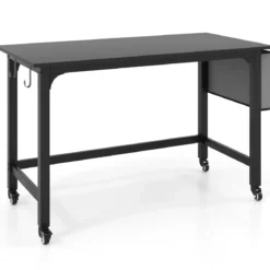 Schreibtisch mit Rollen Computertisch mit Abnehmbarer Stofftasche und Kopfhörerhaken 120 x 60 x 75 cm