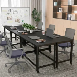 Schreibtisch mit Rollen & Metallrahmen Computertisch Bürotisch 120 x 60 x 76 cm Schwarz