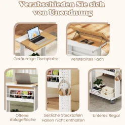 Schreibtisch mit Rollen & Neigbarer Tischplatte Mobiler Computertisch PC-Tisch Laptoptisch Natur