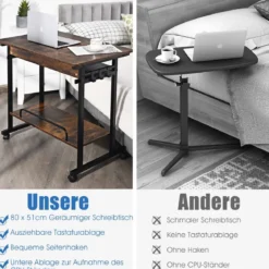 Schreibtisch mit Rollen Tastaturablage Platzsparender Computertisch 80 x 50 x 75 cm Rustikales Braun