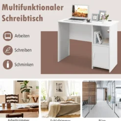 Schreibtisch mit Schrank Computertisch mit Kabellöchern und offenem Regal 106 x 50 x 77,5 cm Weiß