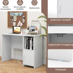 Schreibtisch mit Schrank Computertisch mit Kabellöchern und offenem Regal 106 x 50 x 77,5 cm Weiß