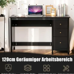 Schreibtisch mit 3 Schubladen & Anti-Kipp-Vorrichtung Computertisch 120 x 50 x 75 cm