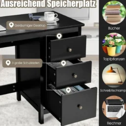 Schreibtisch mit 3 Schubladen & Anti-Kipp-Vorrichtung Computertisch 120 x 50 x 75 cm