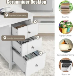 Schreibtisch mit 3 Schubladen & Anti-Kipp-Vorrichtung Computertisch 120 x 50 x 75 cm