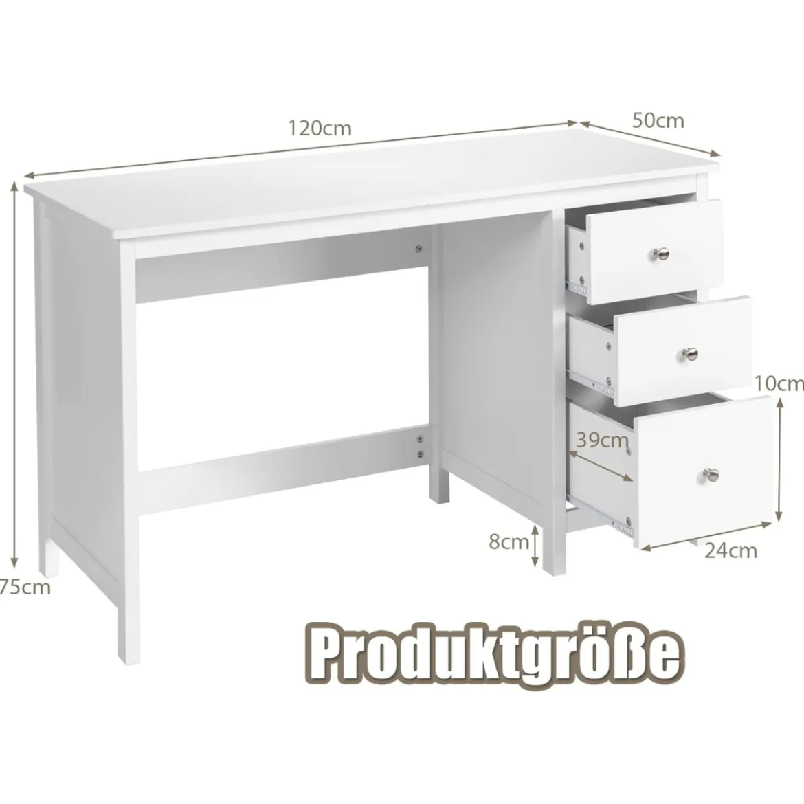 Schreibtisch mit 3 Schubladen & Anti-Kipp-Vorrichtung Computertisch 120 x 50 x 75 cm