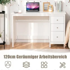 Schreibtisch mit 3 Schubladen & Anti-Kipp-Vorrichtung Computertisch 120 x 50 x 75 cm