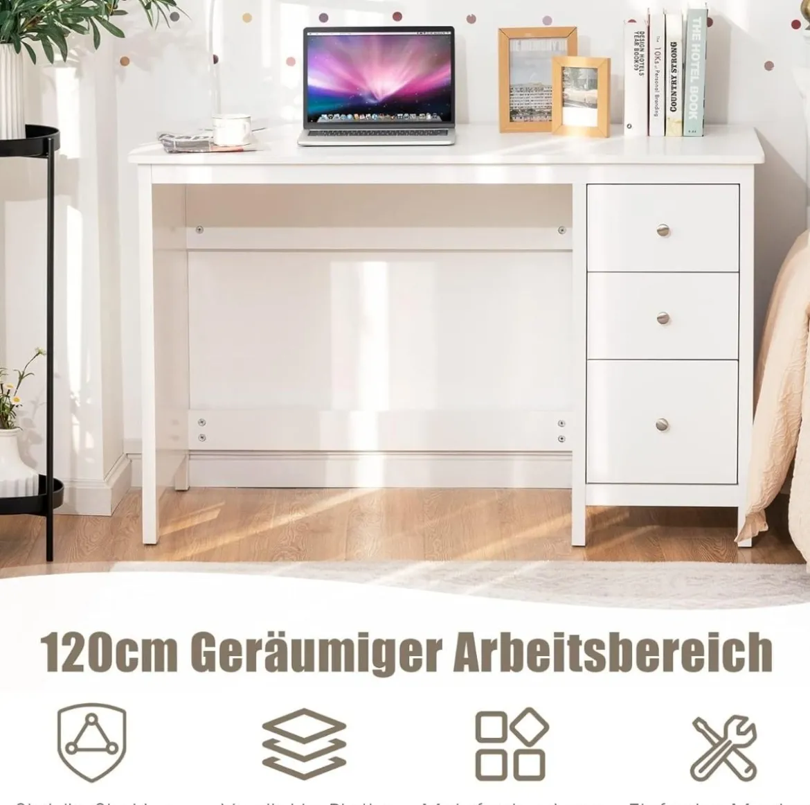 Schreibtisch mit 3 Schubladen & Anti-Kipp-Vorrichtung Computertisch 120 x 50 x 75 cm