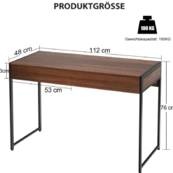 Schreibtisch mit 2 Schubladen Computertisch Hölzerner Bürotisch 112 x 48 x 76 cm Schwarz + Antik
