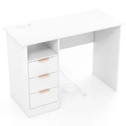 Schreibtisch mit 3 Schubladen & Ladestation Computertisch Moderner Bürotisch Weiß