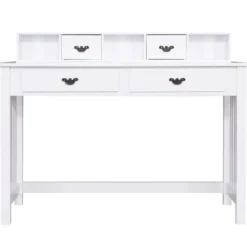 Schreibtisch mit 4 Schubladen 2-stöckiger Tisch Computertisch mit abnehmbarem Aufsatz 120 x 48 x 77 cm Weiß