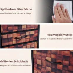 Schreibtisch mit 5 Stoffschubladen Computertisch mit Regal PC Tisch für kleine Räume Braun