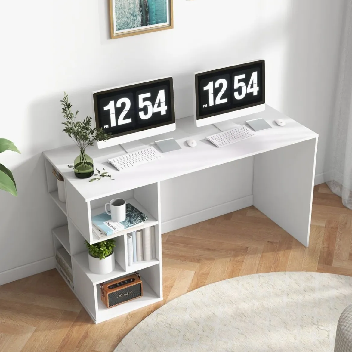 Schreibtisch mit Würfelförmigem Bücherregal Computertisch 140 x 50 x 75 cm Weiß