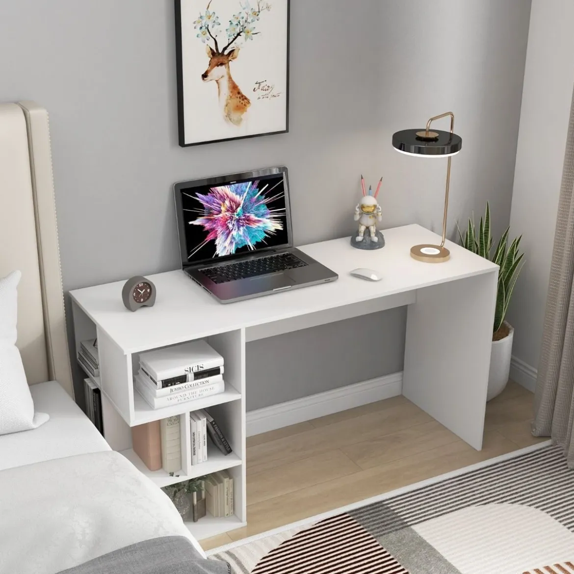 Schreibtisch mit Würfelförmigem Bücherregal Computertisch 140 x 50 x 75 cm Weiß
