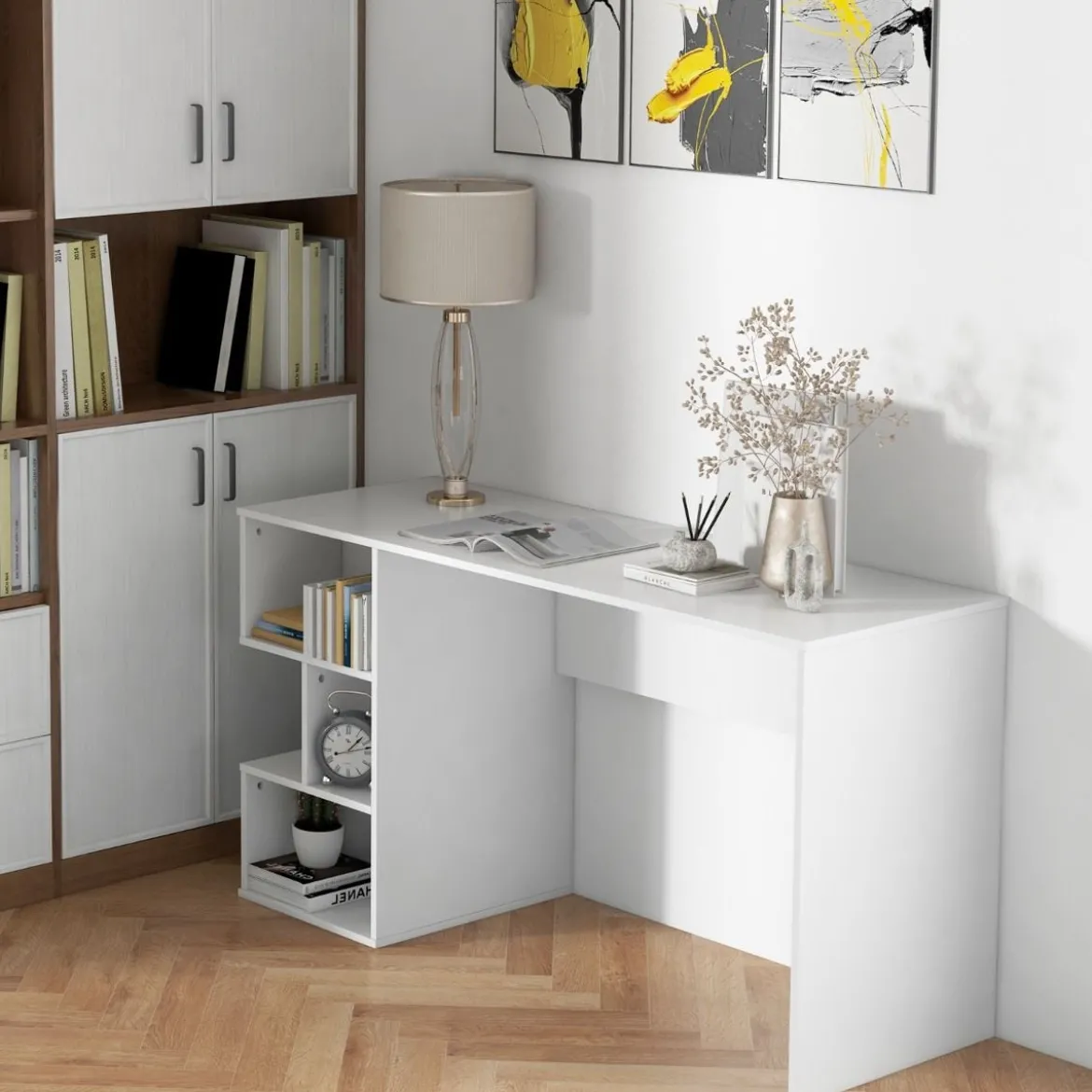 Schreibtisch mit Würfelförmigem Bücherregal Computertisch 140 x 50 x 75 cm Weiß