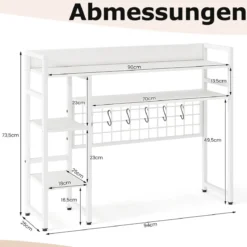 Schreibtischregal mit 4 Ablage & 6 Haken Tischregal Schreibtisch Aufsatzregal Bücherregal Weiß